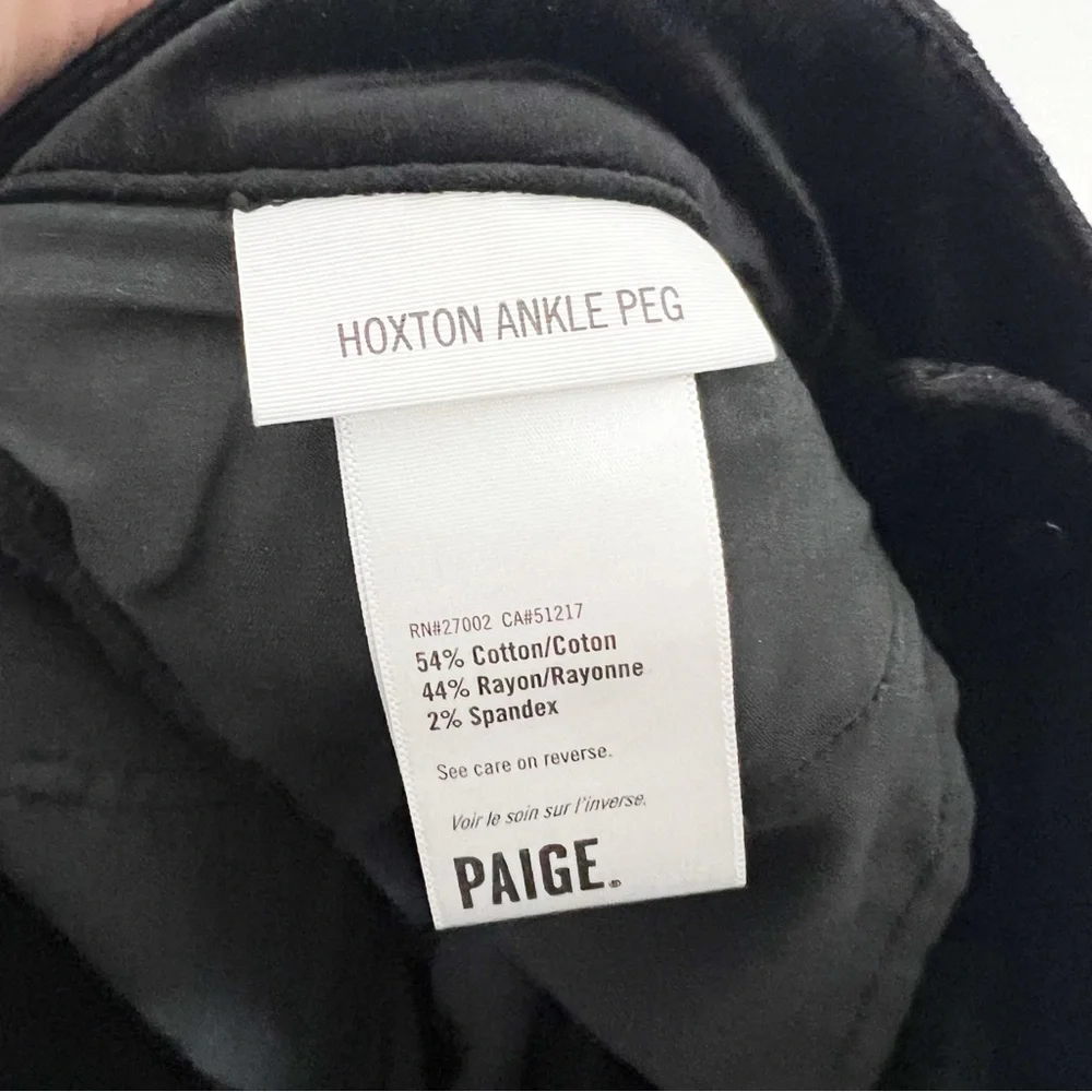 Paige Hoxton Ankle Peg Straight Velvet Jeans in Black Overdye Size 26